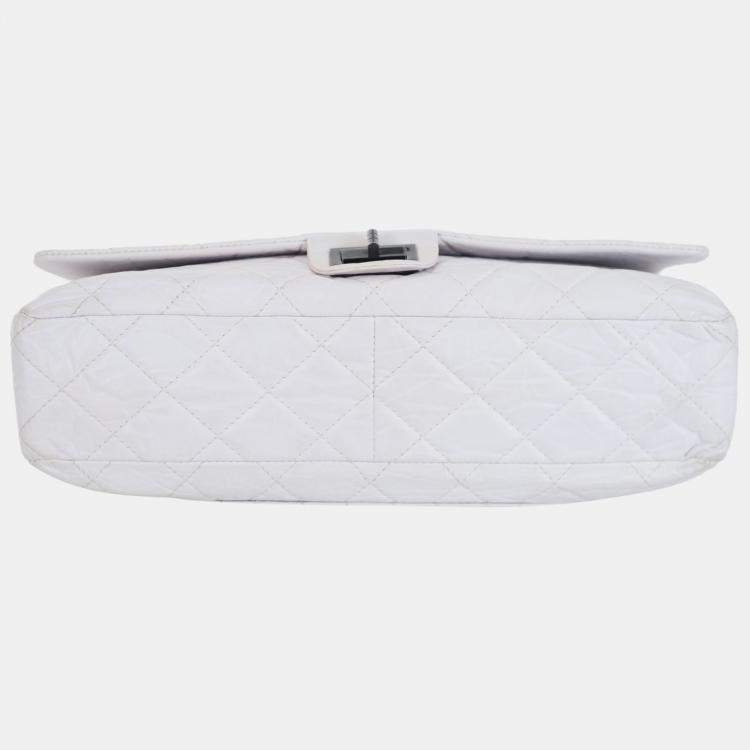 Pre Owned Chanel White Leather Distressed Maxi Reissue Flap Bag