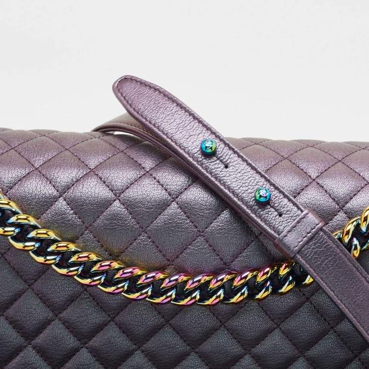 Pre Owned Chanel Purple Iridescent Quilted Leather New Medium Boy Flap Bag