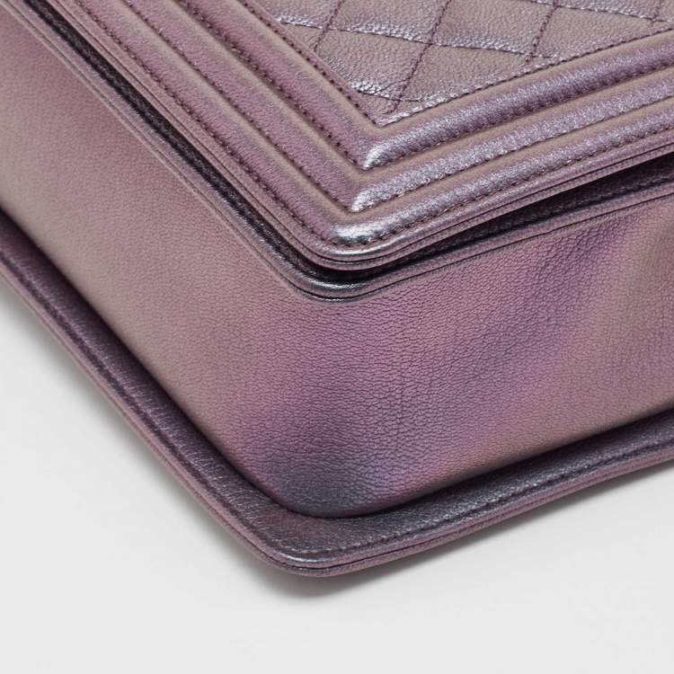 Pre Owned Chanel Purple Iridescent Quilted Leather New Medium Boy Flap Bag