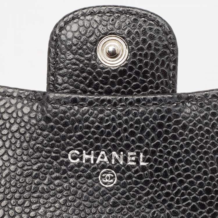 Pre Owned Chanel Black Caviar Leather CC Flap Card Case