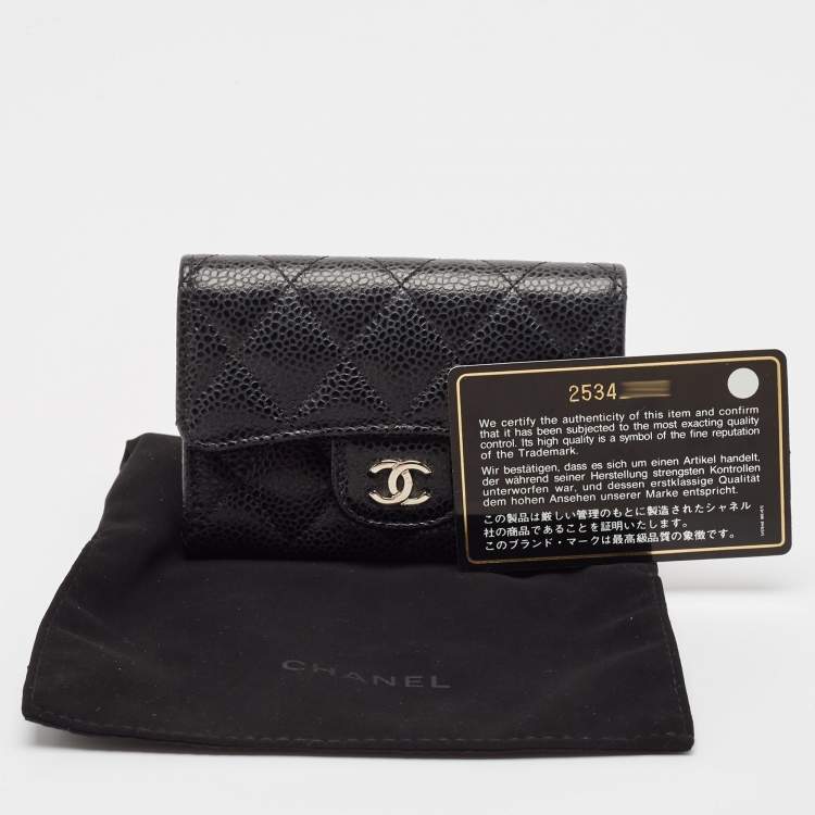 Pre Owned Chanel Black Caviar Leather CC Flap Card Case
