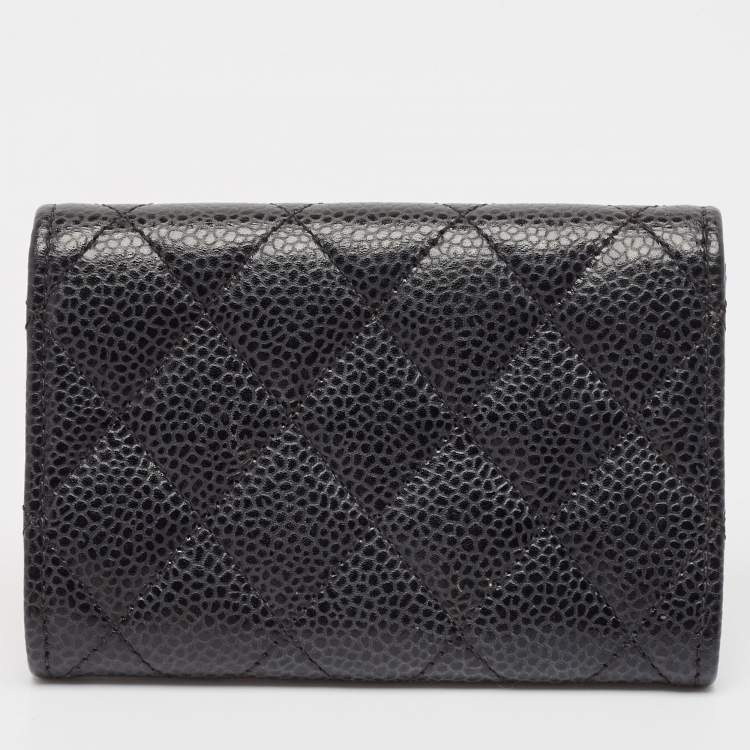 Pre Owned Chanel Black Caviar Leather CC Flap Card Case