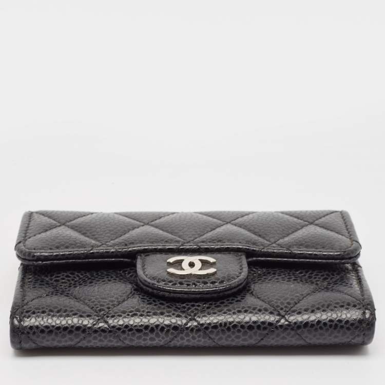 Pre Owned Chanel Black Caviar Leather CC Flap Card Case