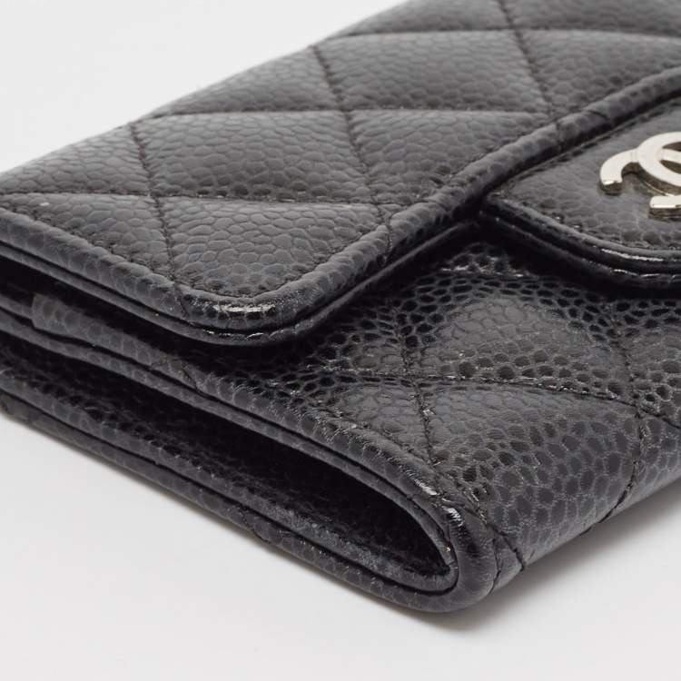 Pre Owned Chanel Black Caviar Leather CC Flap Card Case