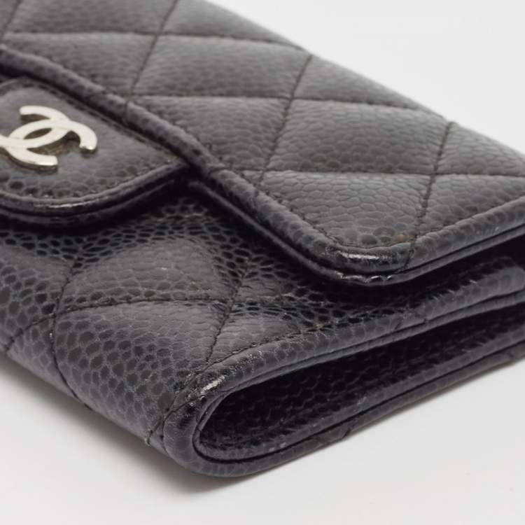 Pre Owned Chanel Black Caviar Leather CC Flap Card Case