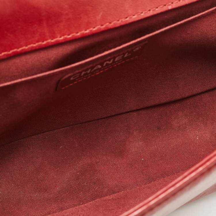 Pre Owned Chanel Red Leather Medium Paris-Edinburgh Celtic Boy Bag