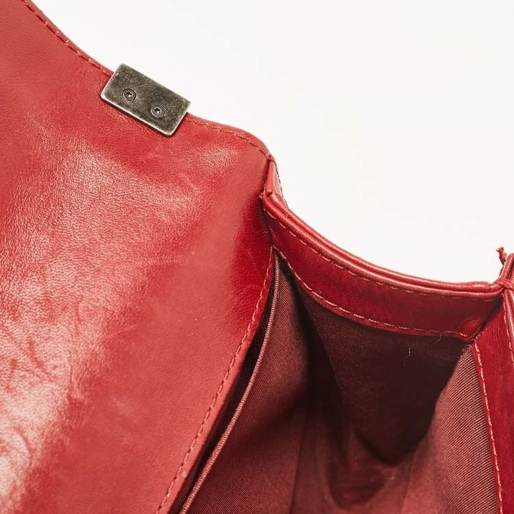 Pre Owned Chanel Red Leather Medium Paris-Edinburgh Celtic Boy Bag