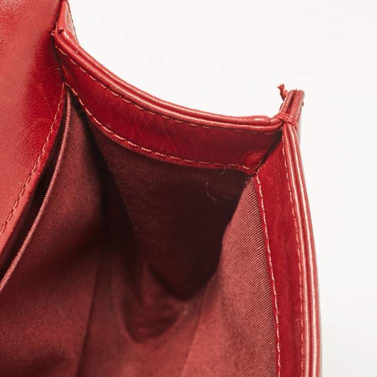 Pre Owned Chanel Red Leather Medium Paris-Edinburgh Celtic Boy Bag