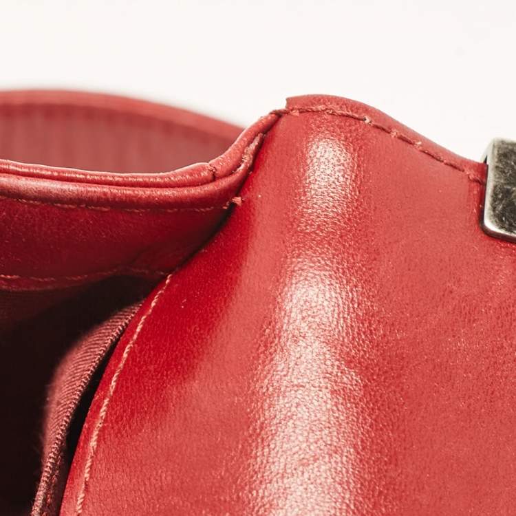 Pre Owned Chanel Red Leather Medium Paris-Edinburgh Celtic Boy Bag