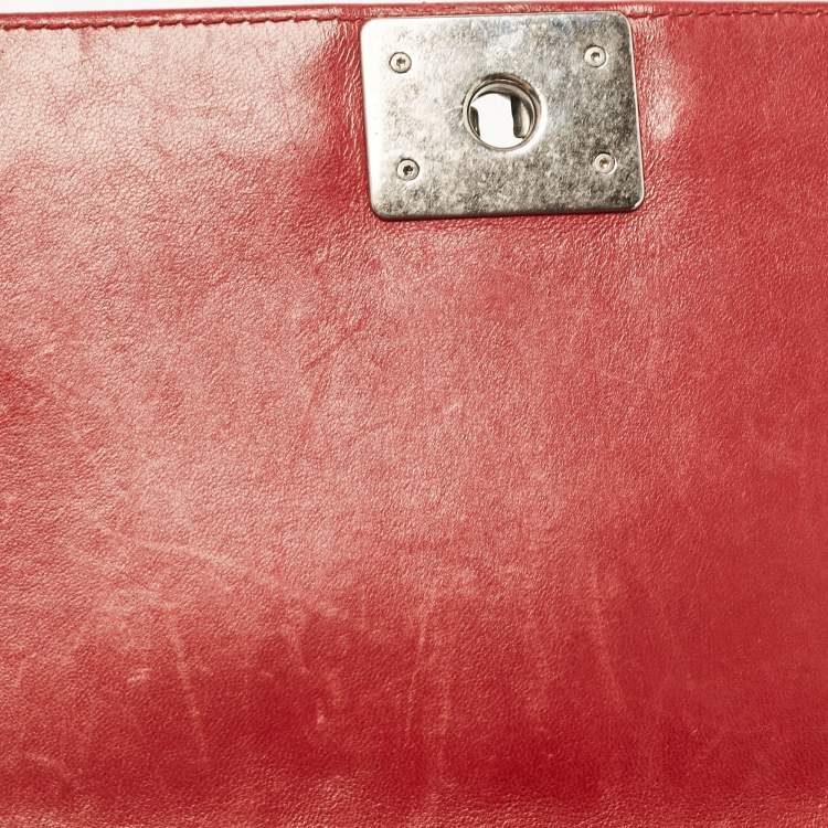 Pre Owned Chanel Red Leather Medium Paris-Edinburgh Celtic Boy Bag