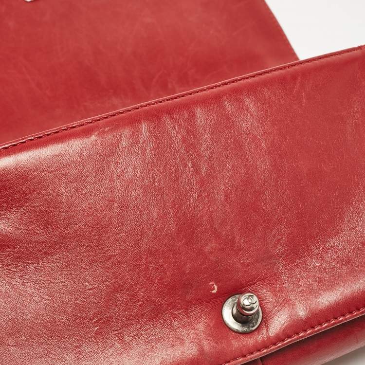 Pre Owned Chanel Red Leather Medium Paris-Edinburgh Celtic Boy Bag