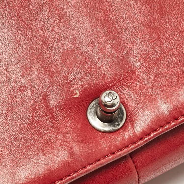 Pre Owned Chanel Red Leather Medium Paris-Edinburgh Celtic Boy Bag