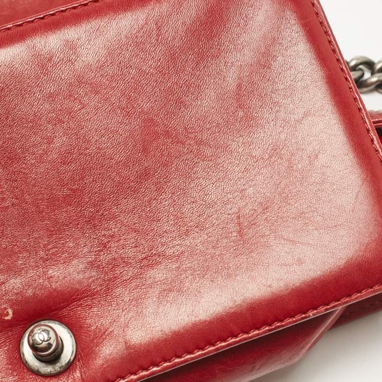 Pre Owned Chanel Red Leather Medium Paris-Edinburgh Celtic Boy Bag