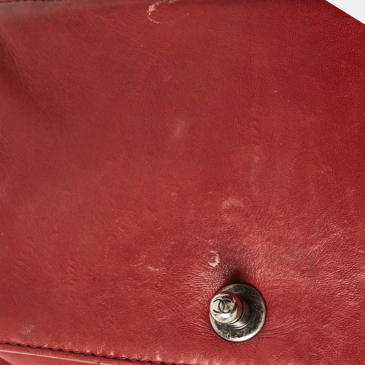 Pre Owned Chanel Red Leather Medium Paris-Edinburgh Celtic Boy Bag