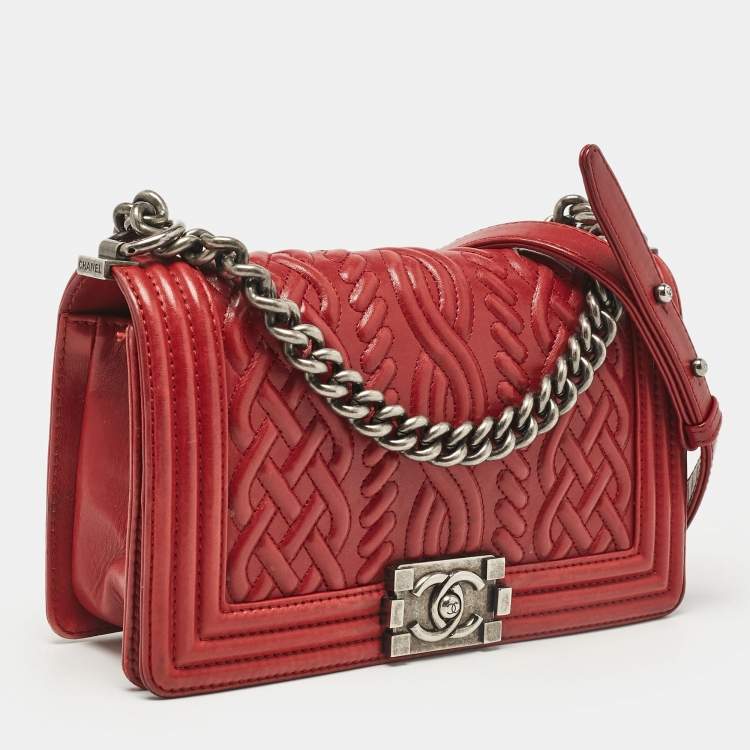 Pre Owned Chanel Red Leather Medium Paris-Edinburgh Celtic Boy Bag
