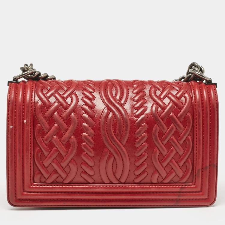 Pre Owned Chanel Red Leather Medium Paris-Edinburgh Celtic Boy Bag