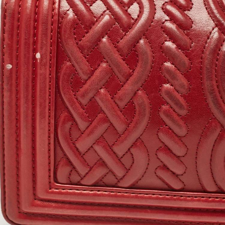 Pre Owned Chanel Red Leather Medium Paris-Edinburgh Celtic Boy Bag