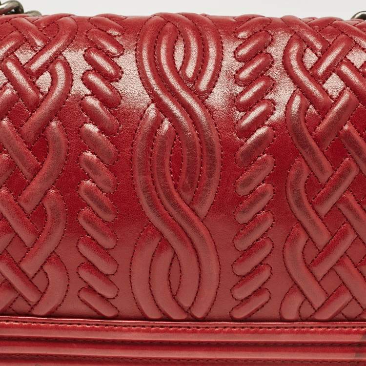 Pre Owned Chanel Red Leather Medium Paris-Edinburgh Celtic Boy Bag