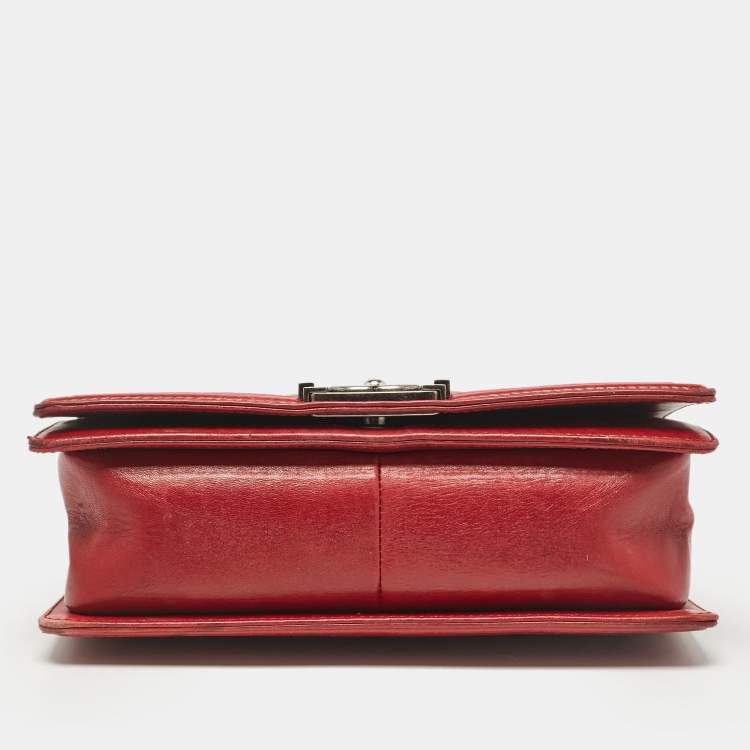 Pre Owned Chanel Red Leather Medium Paris-Edinburgh Celtic Boy Bag