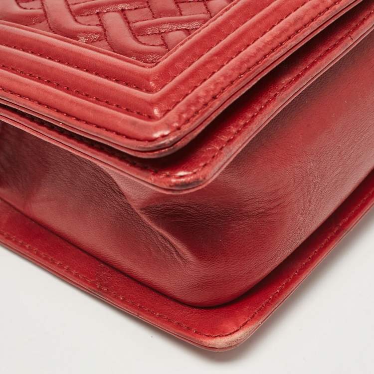 Pre Owned Chanel Red Leather Medium Paris-Edinburgh Celtic Boy Bag