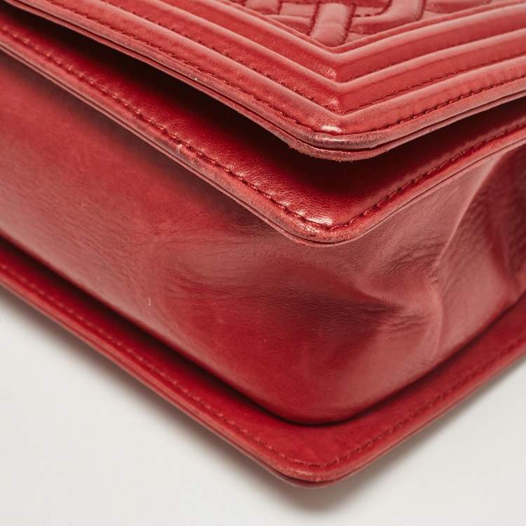 Pre Owned Chanel Red Leather Medium Paris-Edinburgh Celtic Boy Bag