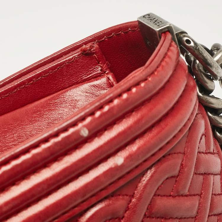 Pre Owned Chanel Red Leather Medium Paris-Edinburgh Celtic Boy Bag