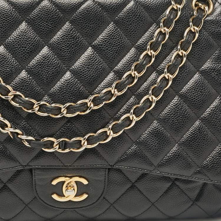 Pre Owned Chanel Black Caviar Quilted Leather Maxi Single Flap Bag