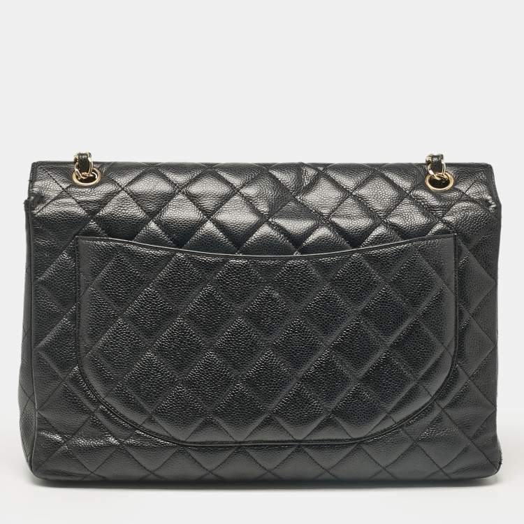 Pre Owned Chanel Black Caviar Quilted Leather Maxi Single Flap Bag