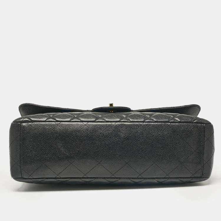 Pre Owned Chanel Black Caviar Quilted Leather Maxi Single Flap Bag