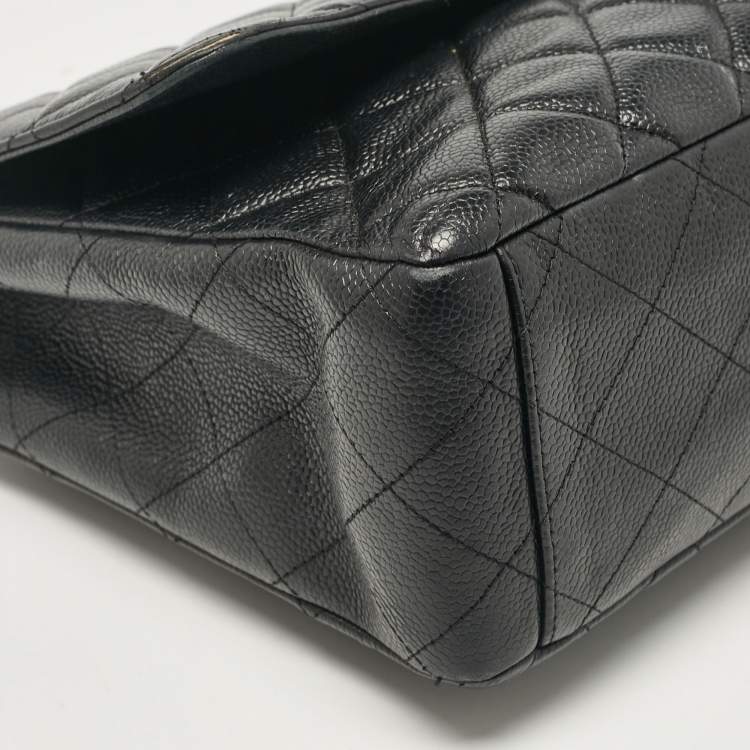 Pre Owned Chanel Black Caviar Quilted Leather Maxi Single Flap Bag