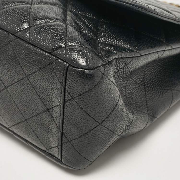 Pre Owned Chanel Black Caviar Quilted Leather Maxi Single Flap Bag