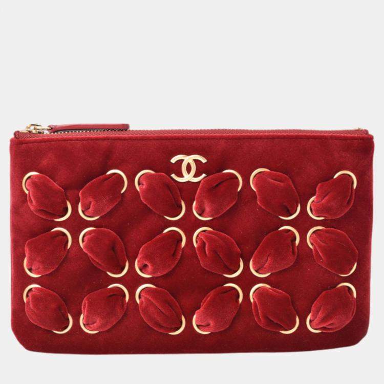 Chanel Red Velvet Embellished Clutch Bag Chanel TLC