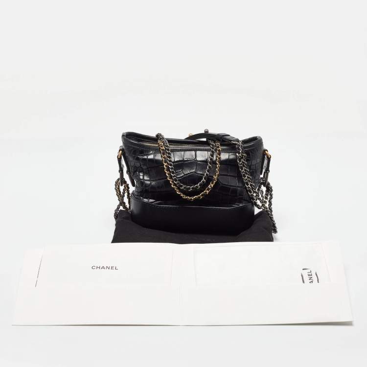 Pre Owned Chanel Black Leather and Crocodile CC Gabrielle Small Hobo
