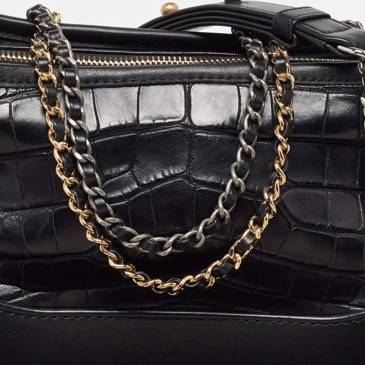 Pre Owned Chanel Black Leather and Crocodile CC Gabrielle Small Hobo