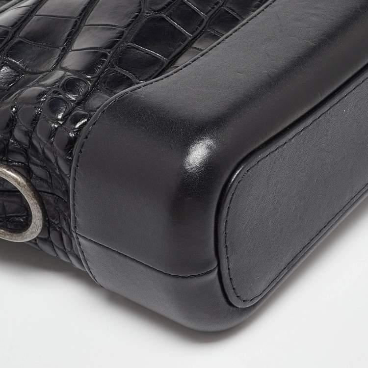 Pre Owned Chanel Black Leather and Crocodile CC Gabrielle Small Hobo