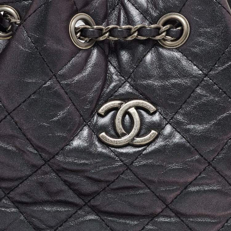 Pre Owned Chanel Iridescent Dark Purple Quilted Leather CC Gabrielle Small Backpack