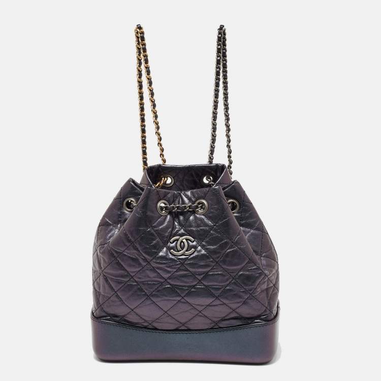 Pre Owned Chanel Iridescent Dark Purple Quilted Leather CC Gabrielle Small Backpack