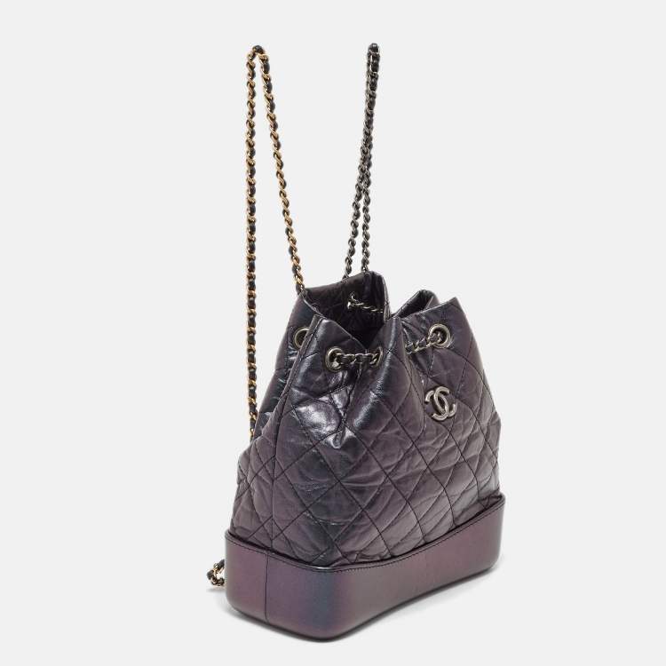 Pre Owned Chanel Iridescent Dark Purple Quilted Leather CC Gabrielle Small Backpack