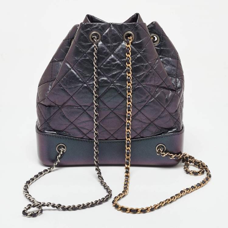 Pre Owned Chanel Iridescent Dark Purple Quilted Leather CC Gabrielle Small Backpack