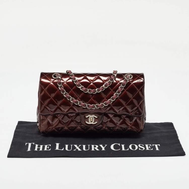 Pre Owned Chanel Brown Patent Leather Medium Classic Double Flap Bag