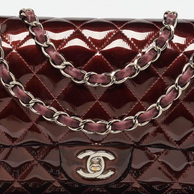 Pre Owned Chanel Brown Patent Leather Medium Classic Double Flap Bag