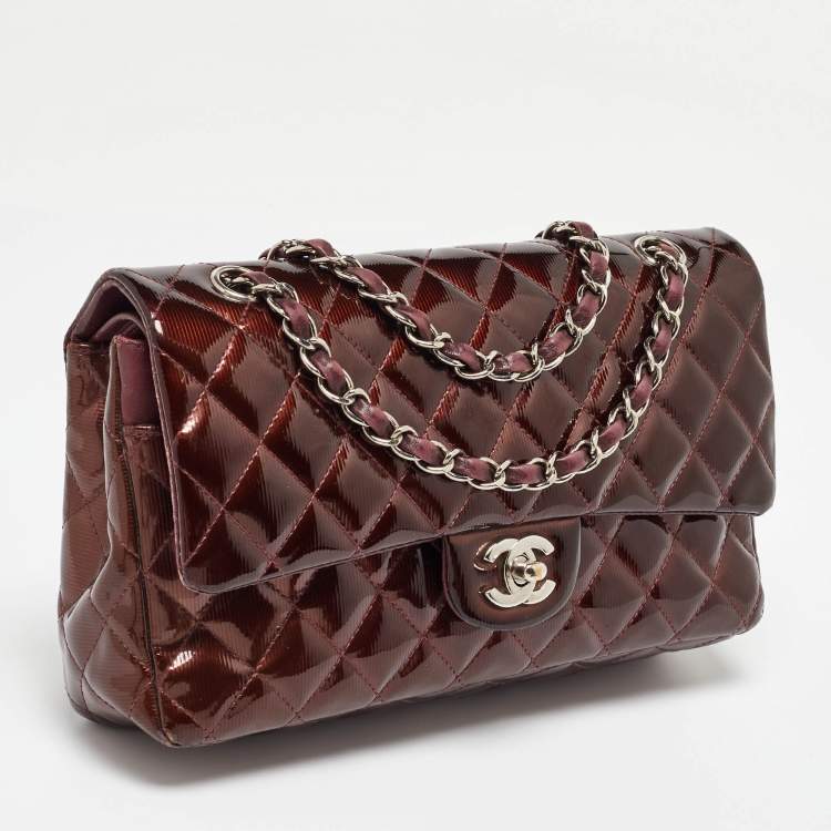 Pre Owned Chanel Brown Patent Leather Medium Classic Double Flap Bag