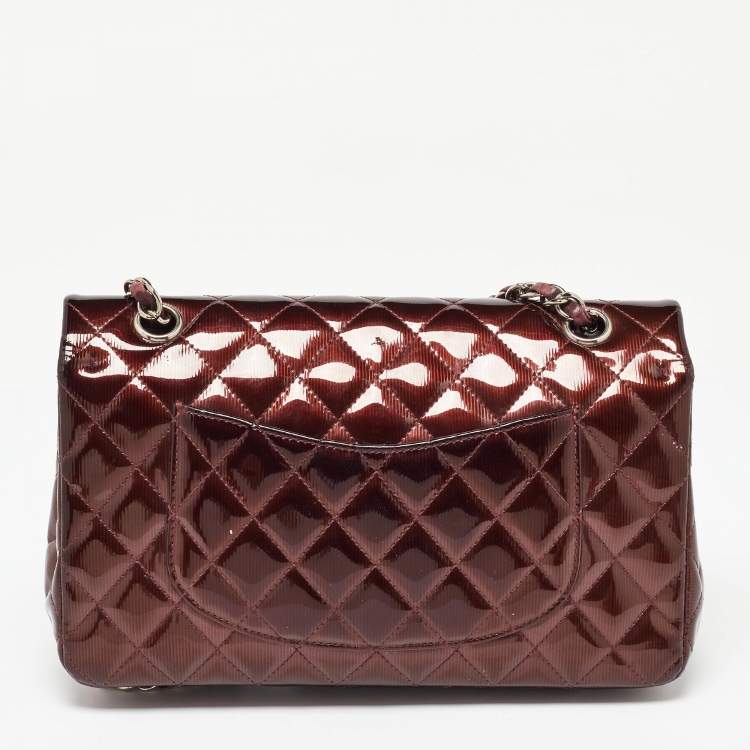 Pre Owned Chanel Brown Patent Leather Medium Classic Double Flap Bag
