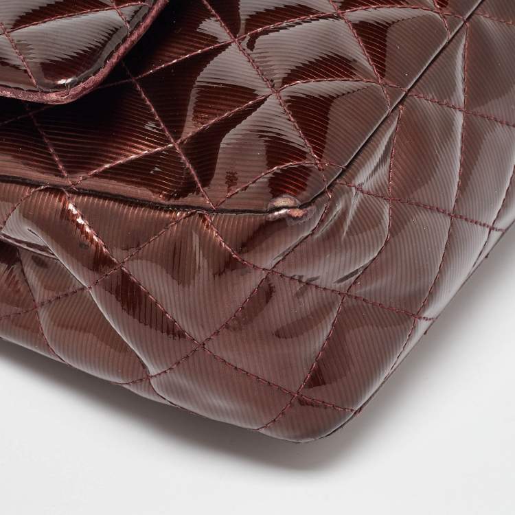 Pre Owned Chanel Brown Patent Leather Medium Classic Double Flap Bag