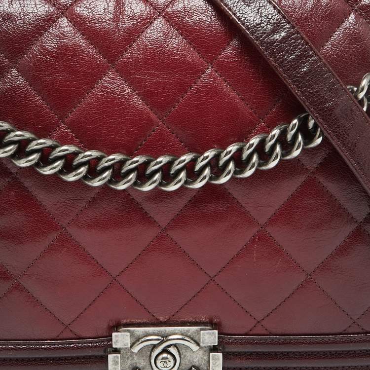 Pre Owned Chanel Burgundy Ombre Quilted Leather Large Boy Flap Bag
