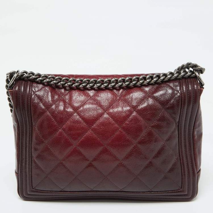 Pre Owned Chanel Burgundy Ombre Quilted Leather Large Boy Flap Bag