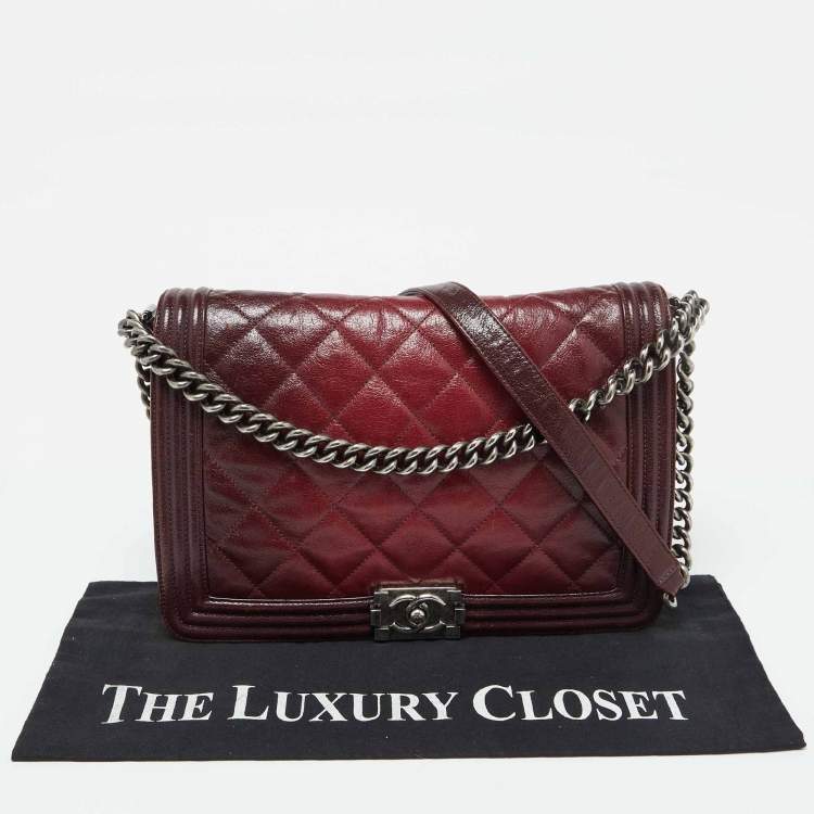 Pre Owned Chanel Burgundy Ombre Quilted Leather Large Boy Flap Bag