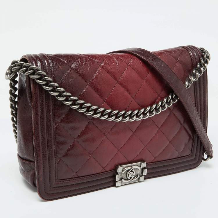 Pre Owned Chanel Burgundy Ombre Quilted Leather Large Boy Flap Bag