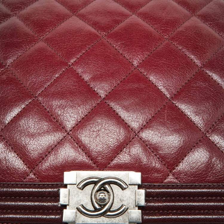 Pre Owned Chanel Burgundy Ombre Quilted Leather Large Boy Flap Bag
