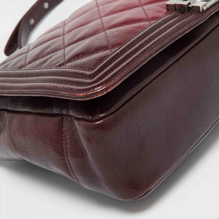 Pre Owned Chanel Burgundy Ombre Quilted Leather Large Boy Flap Bag